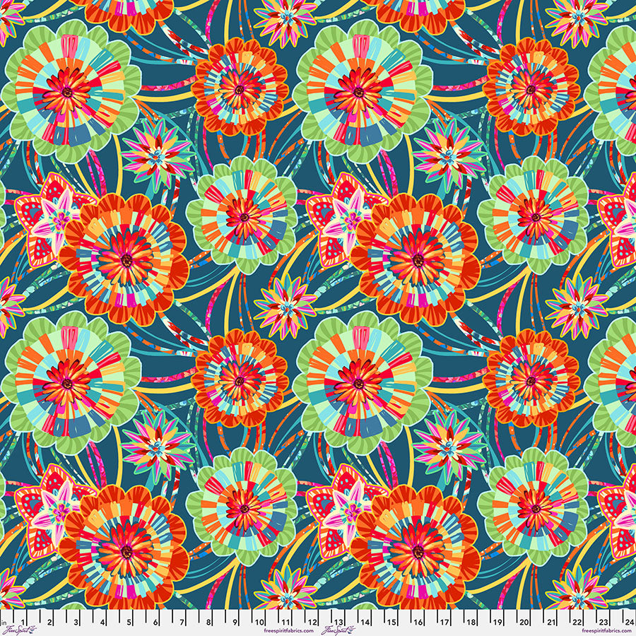 Festival – Quilting Cotton Fabric – Rosettes – Blue
