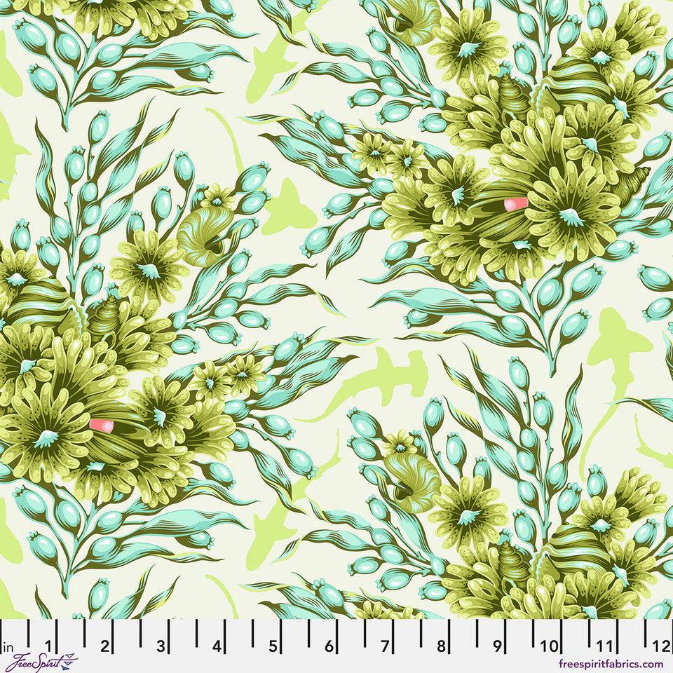 Floral Reef - Quilting Cotton Fabric - Shadow Sharks - Seagrass