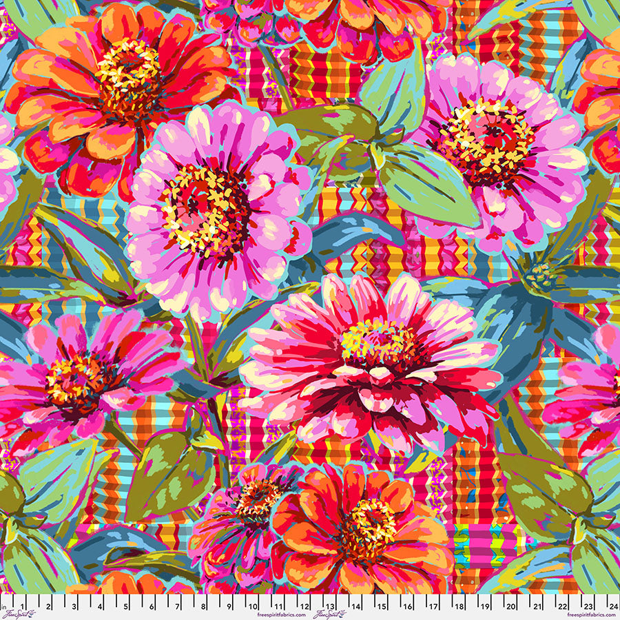 Festival – Wide Back Quilting Fabric – Backing Fabric - Giant Zinnias – Pink