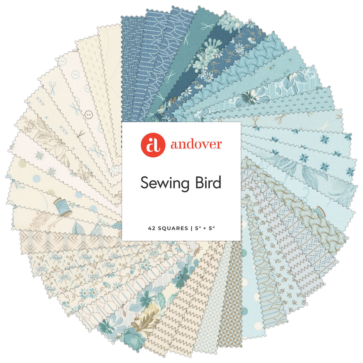 Sewing Bird – Precut Fabric – Twelve 5 X 5 Charm Squares - 42 Cuts Ea