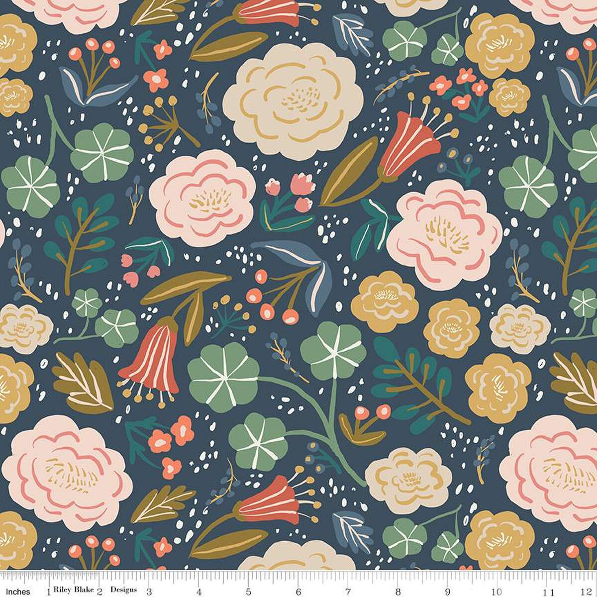 Ivy Reese - Wide Back Quilting Cotton - Floral - Navy - 108"