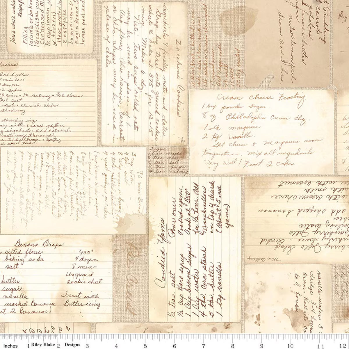 Baked With Love - Quilting Cotton Fabric - Recipes - Tea Dye - 108
