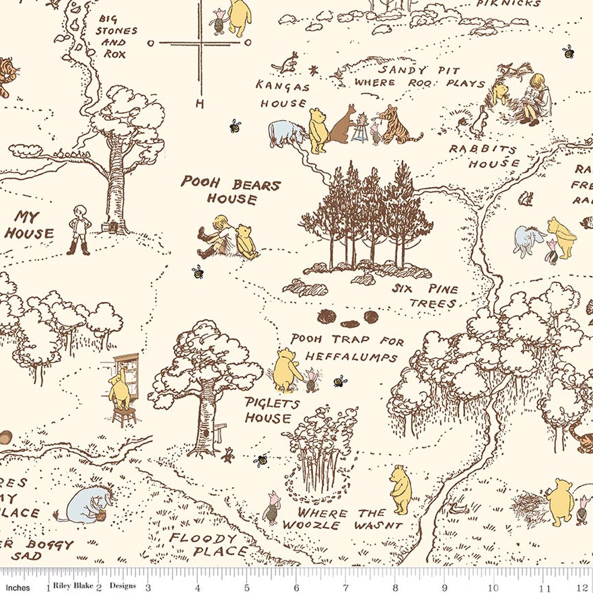 Winnie-The-Pooh – Wide Back Quilting Fabric – Baby 100 Aker Map - Cream - 108"