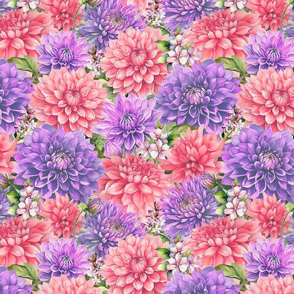 Dahlia Botanica – Quilting Cotton Fabric – Packed Floral Pink Purple