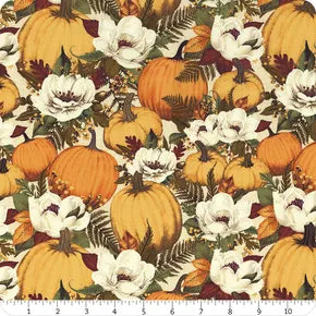 Oh My Gourd! - Quilting Cotton Fabric - Pumpkins & Florals - Cream
