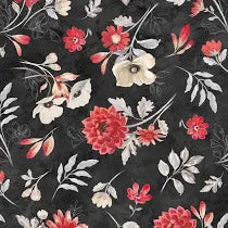 Scarlet Dreams - Quilting Cotton Fabric - Large Floral - Black
